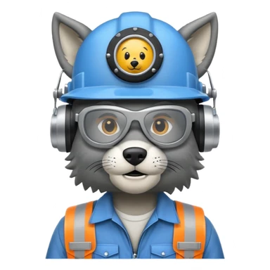 un lobo constructor con casco y lentes de seguridad sticker