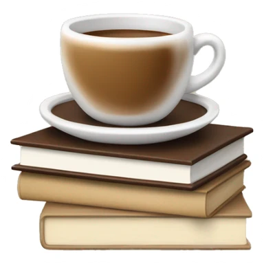 white cup of coffee on top of a small stack of brown and beige books sticker