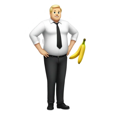 Fat blonde man in white dress shirt and dress pants with banana in each hand sticker