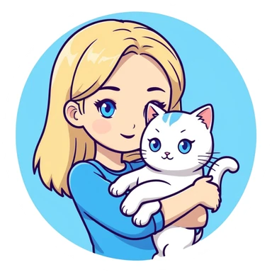 Blonde girl with white cat with blue eyes  sticker
