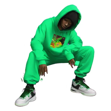 Multicoloured neon black and green graffiti person smoking wearing hoodie dancing hip hop bucket hat tropical Skater fashion aesthetic baggy clothes graphic t shirt 420 sticker