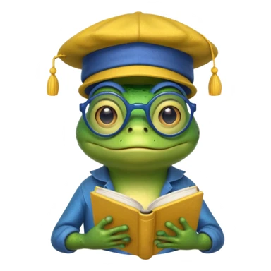 frog wearing yellow hat with glasses and blue book sticker