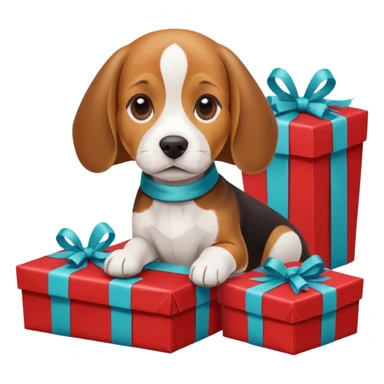 beagle sat amongst the xmas presents sticker