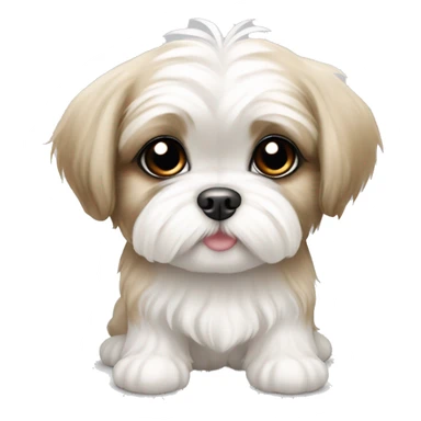 white and beige shih tzu maltese puppy with standing ears sticker