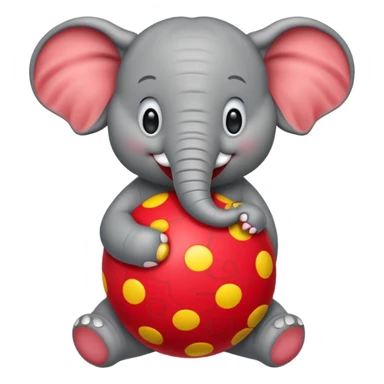 Create a cute emoji of a smiling cartoon elephant balancing a red patterned ball on its trunk sticker