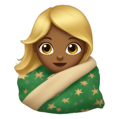 A baby girl with golden hair wrapped in a Christmas blanket. sticker