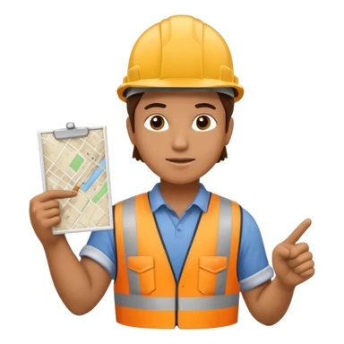 Worker pointing at construction site map sticker