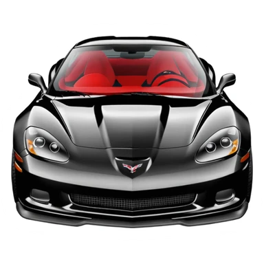 black 2006 Chevrolet Corvette C6 ZR1 with a red headlight, simplified, expressive, three-quarter view sticker