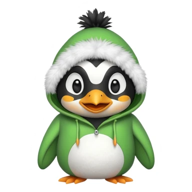 A cute penguin with a frog hoodie with a smile, smiley face in the middle sticker