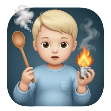 Baby with a spoon in one hand and lighter in the other with smoke coming off the spoon.  sticker