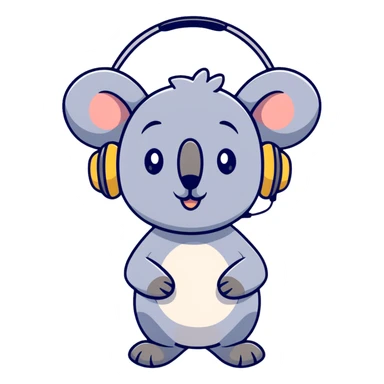 cute koala with headphones singing sticker