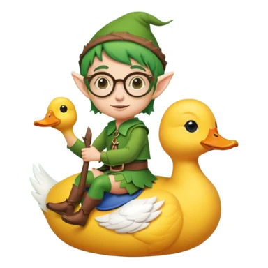 tiny forest elf with round glasses riding a duck sticker
