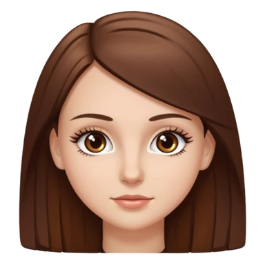 Emoji de chica blanca con cabello castaño lacio y ojos cafés con pestañas bonitas sticker