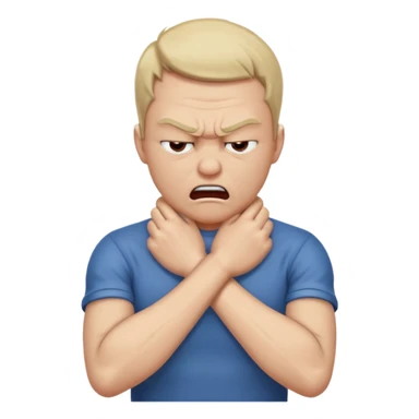 Grabbing throat with hands and looking angry with arms crossed and under chin, grabbing neck sticker