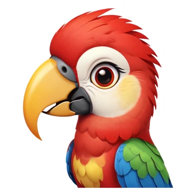cinematic-cute-macaw-portrait-emoji,-head-tilted-playfully-and-inquisitively,-with-a-dazzling-red-plumage-and-round,-sparkling-eyes-filled-with-charm,-simplified-yet-irresistibly-adorable-features,-highly-detailed, white beak sticker