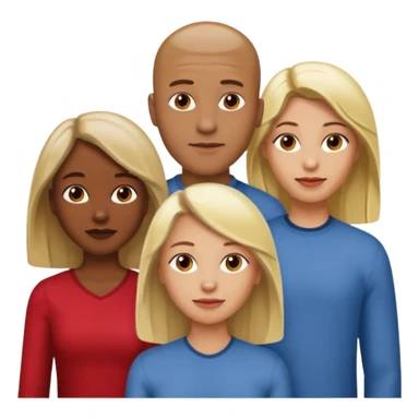 one male medium dark skin tone no hair and one woman light skin tone blonde highlights shoulder length hair and one woman light skin tone deep red long hair three people total sticker