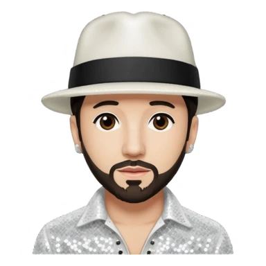 AJ McLean from Backstreet Boys with dark brown hair, black hat, white sequin outfit sticker