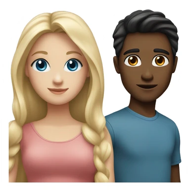 A couple: a boy is dark haired and dark eyed with white skin and slight bristle;  a girl has long blonde hair with blue eyes sticker