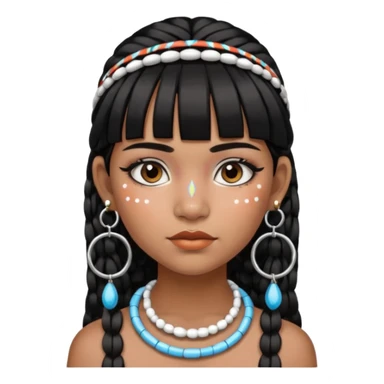 Chica indígena con maquillaje tradicional de indígenas con puntos y rayas, pelo liso y flequillo, con aretes de candongas grandes  sticker