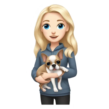 Blonde girl blue eyes holding a dark grey frenchie and a fawn pied frenchie sticker