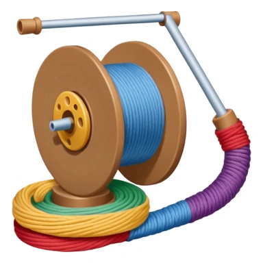 showing a hand neatly winding thread around a spool, yarn reel, or cable roll — showing the action of wrapping or coiling something around — smooth motion lines indicating circular movement, clean colorful emoji-style design sticker