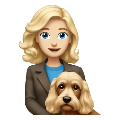 blue eyed blonde lady with brown Cockapoo dog sticker
