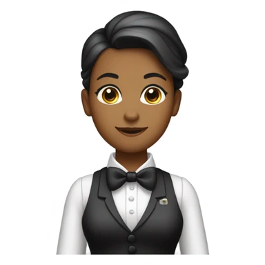 a female butler with a professional and elegant demeanor. She has her hair neatly tied in a ponytail and wears a classic butler uniform, including a tailored vest, crisp white shirt, and bow tie. sticker
