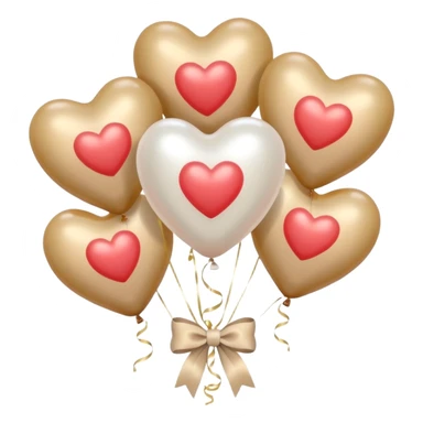 pearl-colored bow and 6 beige  aesthetic heart-shaped balloons sticker