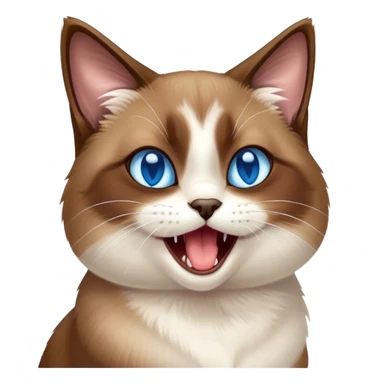 Cinematic Cute Yawning Brown Mantle Snowshoe Cat Portrait Emoji, Head tilted slightly with a dramatic, wide-open yawn, smooth brown fur draping elegantly over its back with contrasting white paws, chest, and facial markings, piercing icy-blue eyes that are barely open, Simplified yet irresistibly adorable features, highly detailed, glowing with a soft, cozy glow, high shine, relaxed yet expressive, stylized with a touch of whimsy, bright and endearing, soft glowing outline, capturing the essence of a sleepy yet affectionate kitty, so drowsy it feels like it could stretch right out of the screen and curl up for a nap! sticker