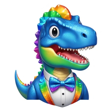 Rainbow T-Rex with a blue sparkle bow tie  sticker