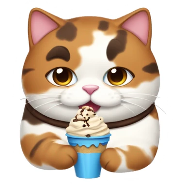 Fat calico cat eating chocolate icecream sticker
