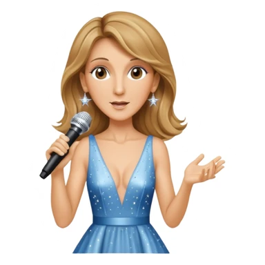 celin dion is singing, 2 hands holding mirco and twinkle dresss sticker