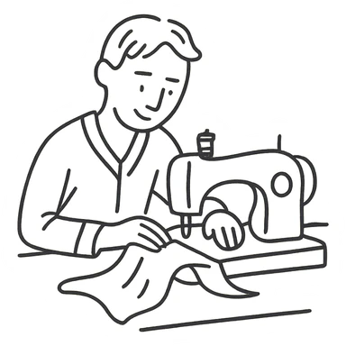 hand-drawn outlined icon of a tailor sewing, sketchy lines sticker