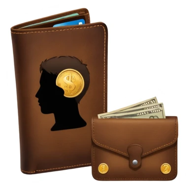 wallet with coins and a person silhouette above sticker