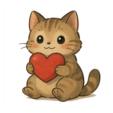 ghibli style cute cat with a heart sticker