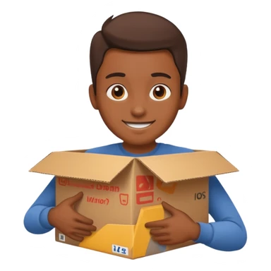 Generate a realistic emoji-style icon of the a person clever packing a package. That he´s clever by packing a box has to be easily noticed. sticker
