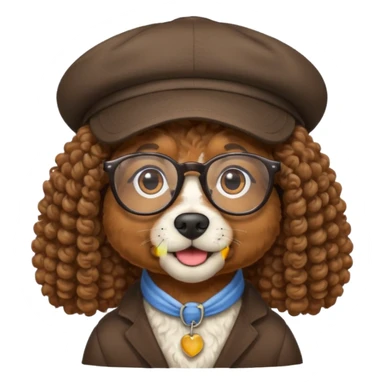hatted dog with glasses and curly hair sticker