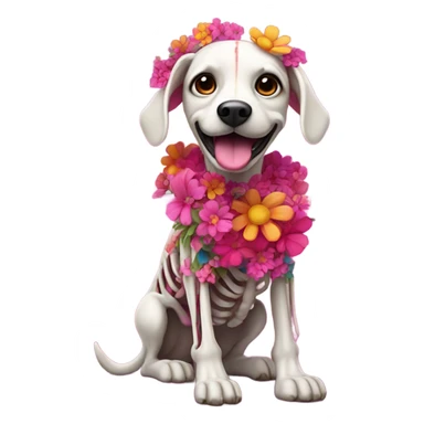 Hot pink skeleton-dog with flowers  sticker