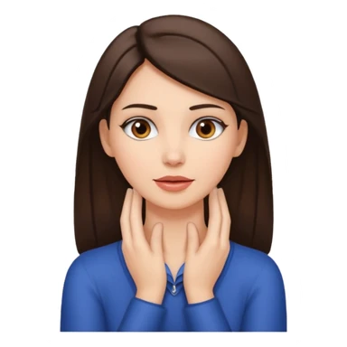 a brunette woman with two hands on her neck sticker