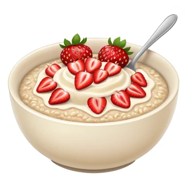 A bowl of porridge with strawberries without cream  sticker