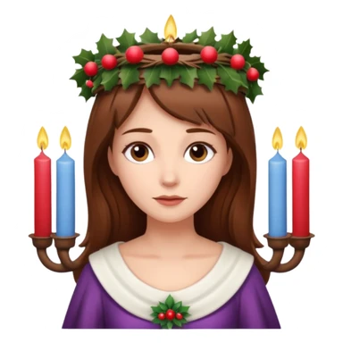 brown haired white women with white gown and advent wreath with candles on the head sticker