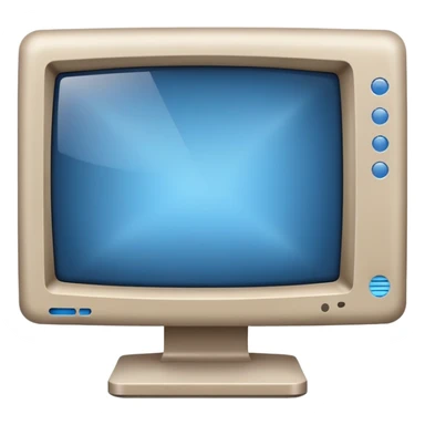 old grey beige computer monitor with a blue glowy screen sticker