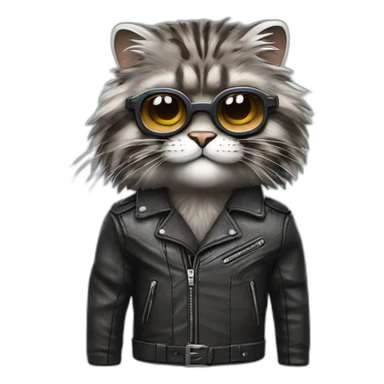 very cool manul pallas cat wearing glasses and a leather jacked in a motorcycle sticker