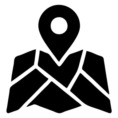 city map icon with a location marker, black filled, urban theme sticker