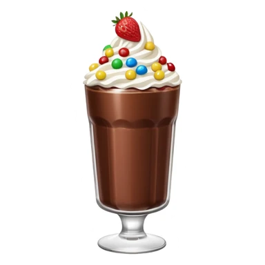Un vaso cubierto de chocolate que arriba se vea crema batida fresas y mym sticker