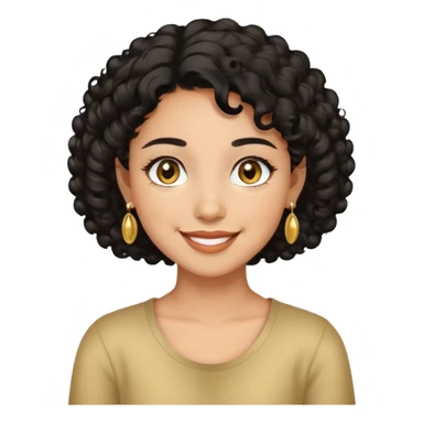 Girl showing happiness, medium skin tone, short curly black hair, gold earrings, hazel eyes sticker