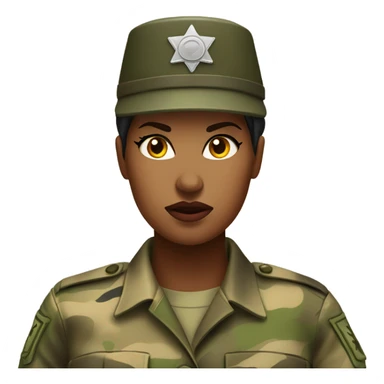 a female drill sergeant showing full torso wearing a classic sergeant hat and a camouflage army shirt. The character should have an angry intense expression.  sticker
