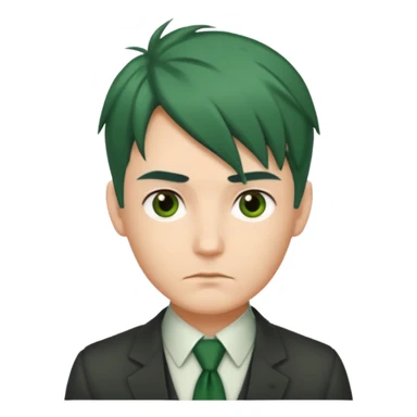 Man with Green Ponytail – dark-green tied hair, calm serious face. sticker