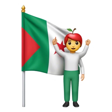 an apple emoji holding an algerian flag sticker