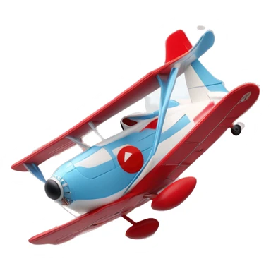 Un avion de dessin animé rouge et blanc volant à travers des nuages floconneux dans un ciel bleu clair. La scène est encadrée par une bordure circulaire, avec un style d'animation 3D ludique. sticker